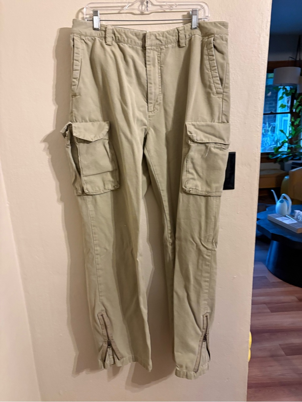 Nautica Men's Tan Cargo Pants with Zipper Ankles